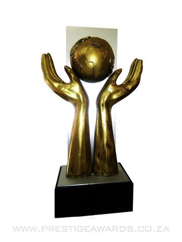 Custom Hands and Globe Trophy